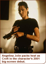 Angelina Jolie packs heat as Croft in the character’s 2001 big-screen debut.