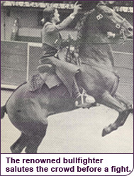 The renowned bullfighter salutes the crowd before a fight.