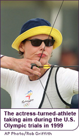 The actress-turned-athlete taking aim during the U.S. Olympic trials in 1999