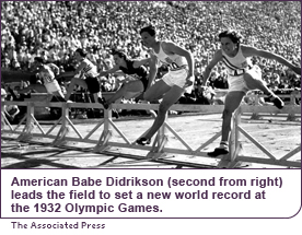 American Babe Didrikson (second from right) leads the filed to set a new world record at the 1932 Olympic Games