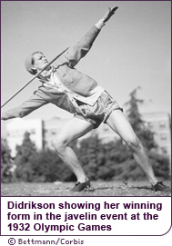 Didrikson showing her winning form in the javelin event at the 1932 Olympic Games