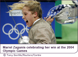 Mariel Zagunis celebrating her win at the 2004 Olympic Games