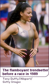 The flamboyant trendsetter before a race in 1989