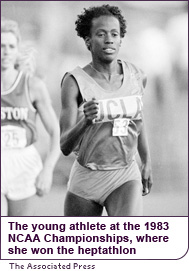 The young athlete at the 1983 NCAA Championships in Texas where she won the heptathlon