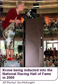 Julie Krone being inducted into the National Racing Hall of Fame in 2000