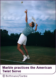 Marble practices the American Twist serve