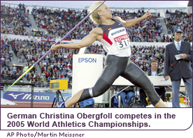 German Christina Obergfoll competes in the 2005 World Athletics Championships.