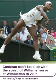 Even the cameras can’t keep up with the speed of Williams’ serve at Wimbledon in 2005.