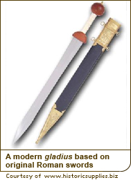 A modern gladius based on original Roman swords