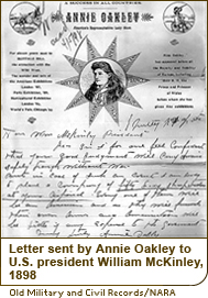 Letter sent by Annie Oakley to U.S. president William McKinley, 1898