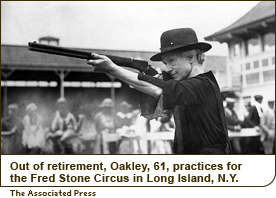 Out of retirement, Oakley, 61, practices for the Fred Stone Circus in Long Island, N.Y.