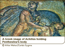 A Greek image of Achilles holding Penthesilea’s body